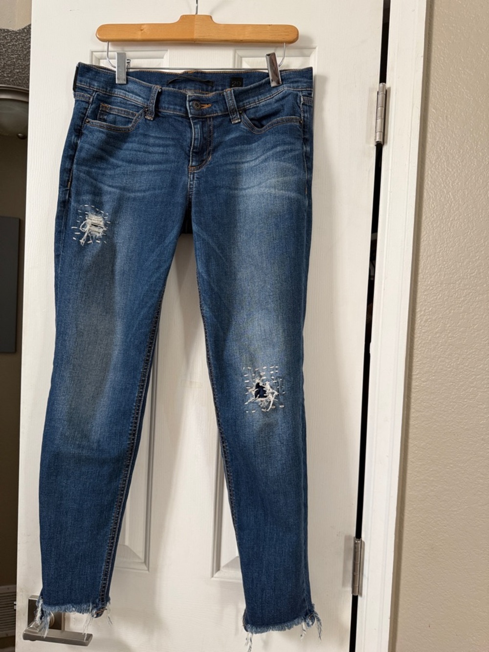 SP Black Label Distressed Custom Sashiko Style Frayed Hem Low Rise Jeans Size 29
